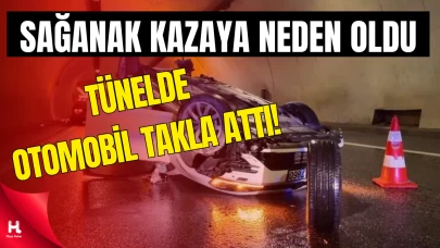 Yağmur nedeniyle kontrolden çıkan otomobil takla attı