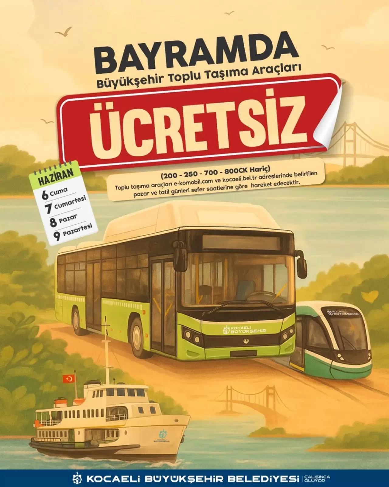 Bu otobüsler hariç, Kurban Bayramı’nda Kocaeli’de ulaşım ücretsiz olacak
