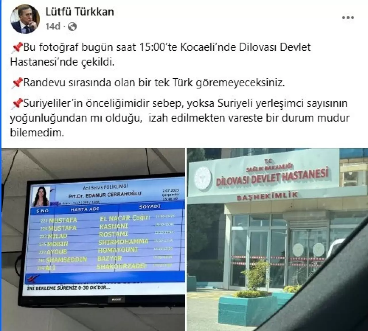İYİ Partili Türkkan, “Randevu sırasında tek bir Türk yok”